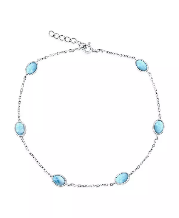 

Браслет на лодыжку из стерлингового серебра с овальным ларимаром Caribbean Treasures, blue