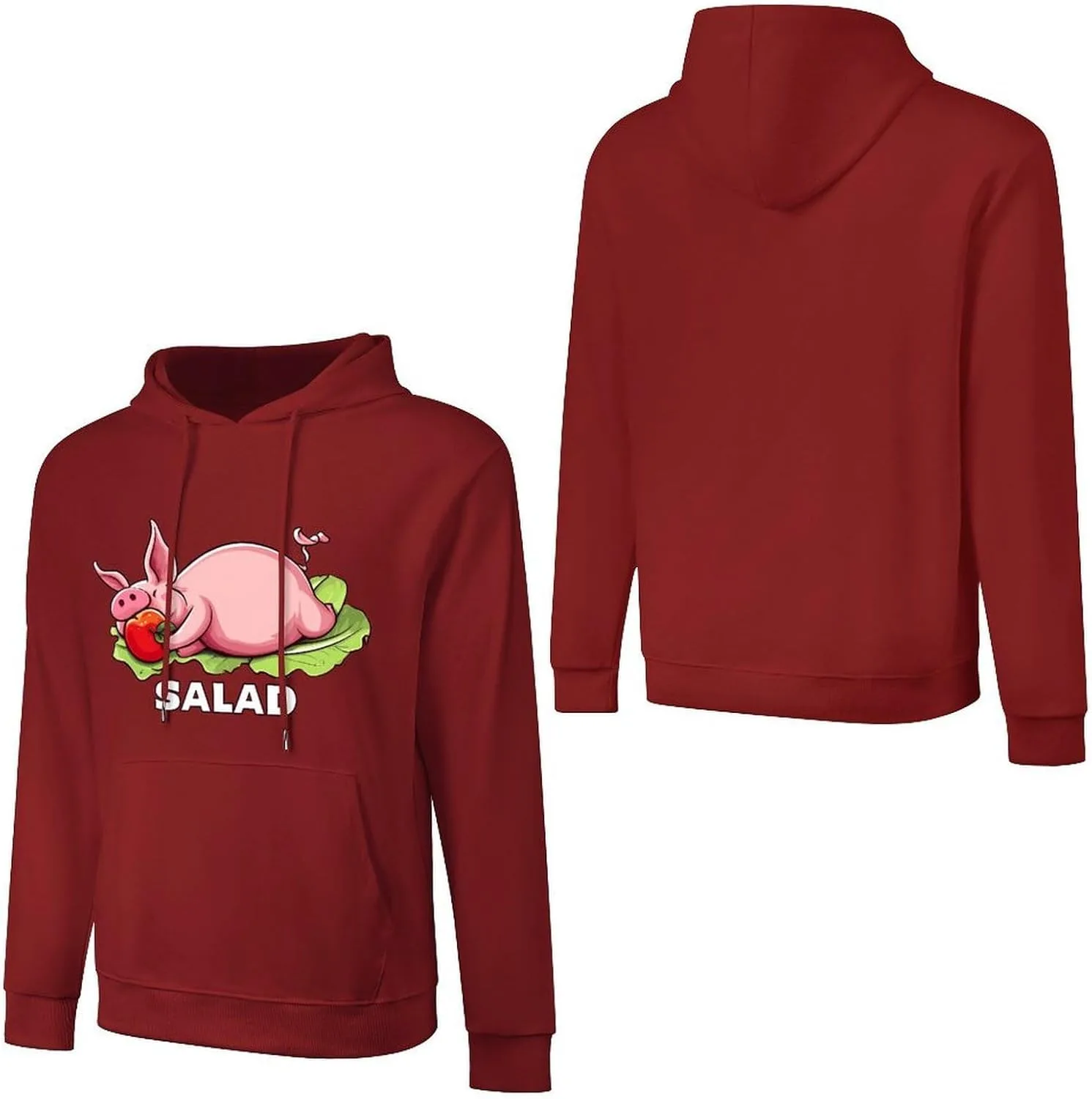 Толстовка Funny Salad с капюшоном для мужчин, хлопковый пуловер с карманом Generic, темно-багровый — фото 4