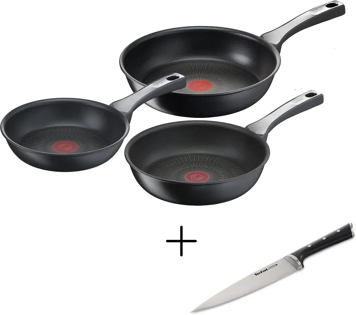 

Набор сковородок Tefal "Unlimited On" диаметром 20/24/28 см и поварской нож Ice Force Ø 28 см, цвет edelstahlfarben/schwarz