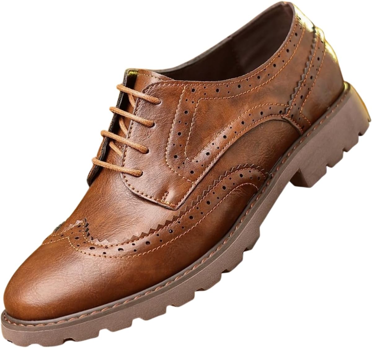 

Мужские туфли Santimon броги с шнуровкой, повседневные кожаные с крылатым носком и массивной подошвой, оксфорды, коричневый