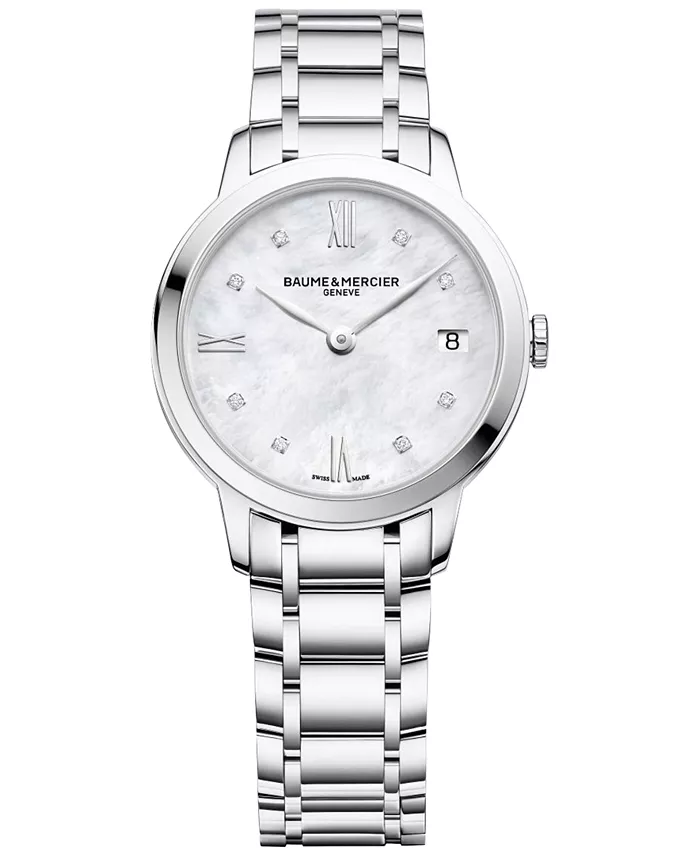 

Женские часы Swiss Classima с бриллиантами на стальном браслете 31 мм M0A10326 Baume & Mercier