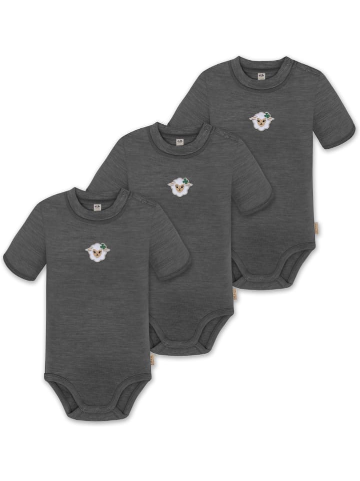 

Normani Outdoor Sports Комплект из 3 детских боди с короткими рукавами из мериносовой шерсти с застежками-кнопками, антрацитового цвета