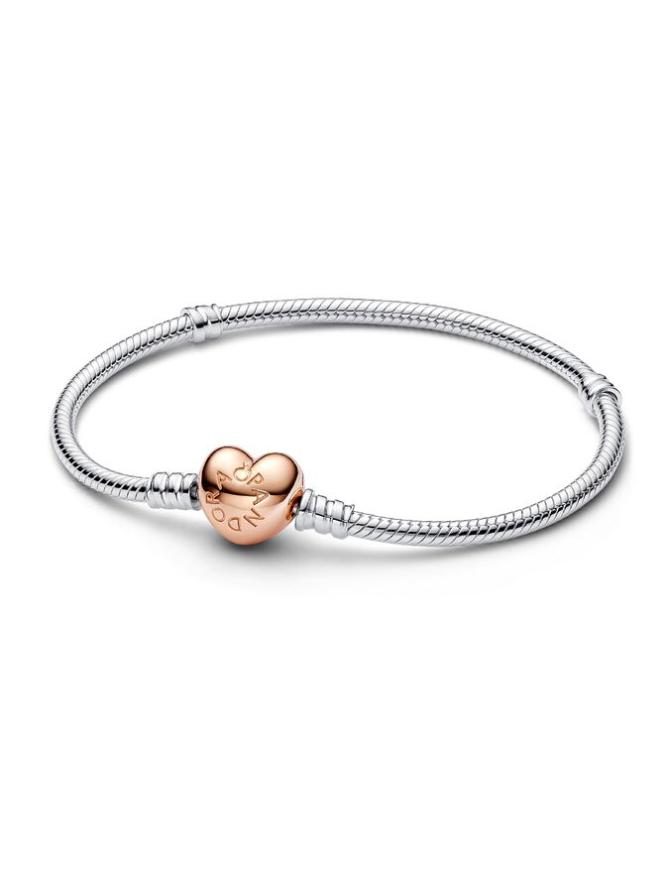 

Браслет Pandora Moments Heart & Snake Chain Bracelet, стерлинговое серебро/розовое золото