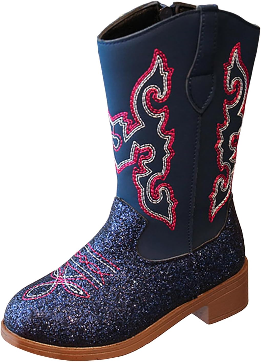 

Детские сапоги ZSpzx Girls Cowgirl, средние по голени с блестящей вышивкой, ковбойские ботинки, широкая голень, боковая молния, обувь для верховой езды, водонепроницаемые, противоскользящие, с округлым носком, унисекс, для малышей и детей постар...