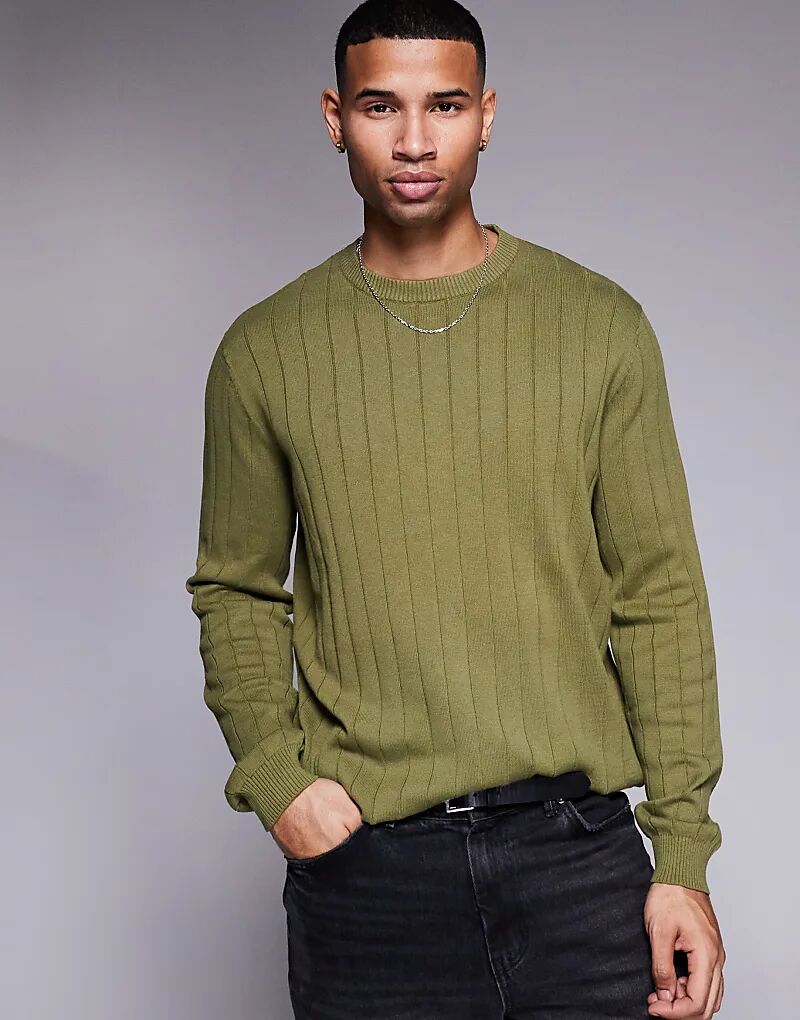 

Свободный трикотажный джемпер с широкими резинками цвета хаки ASOS DESIGN