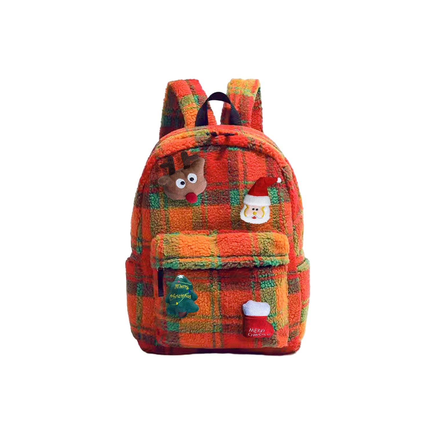 

UNITE STAR Шерповый рюкзак премиум-класса для создания новогоднего настроения Unisex Orange Red Plaid Multicolor, Orange Red Plaid+Charm