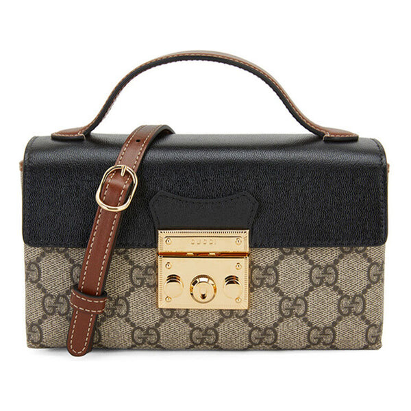 

Сумка padlock metallic logo canvas box mini ebony / black handbag Gucci, бежевый