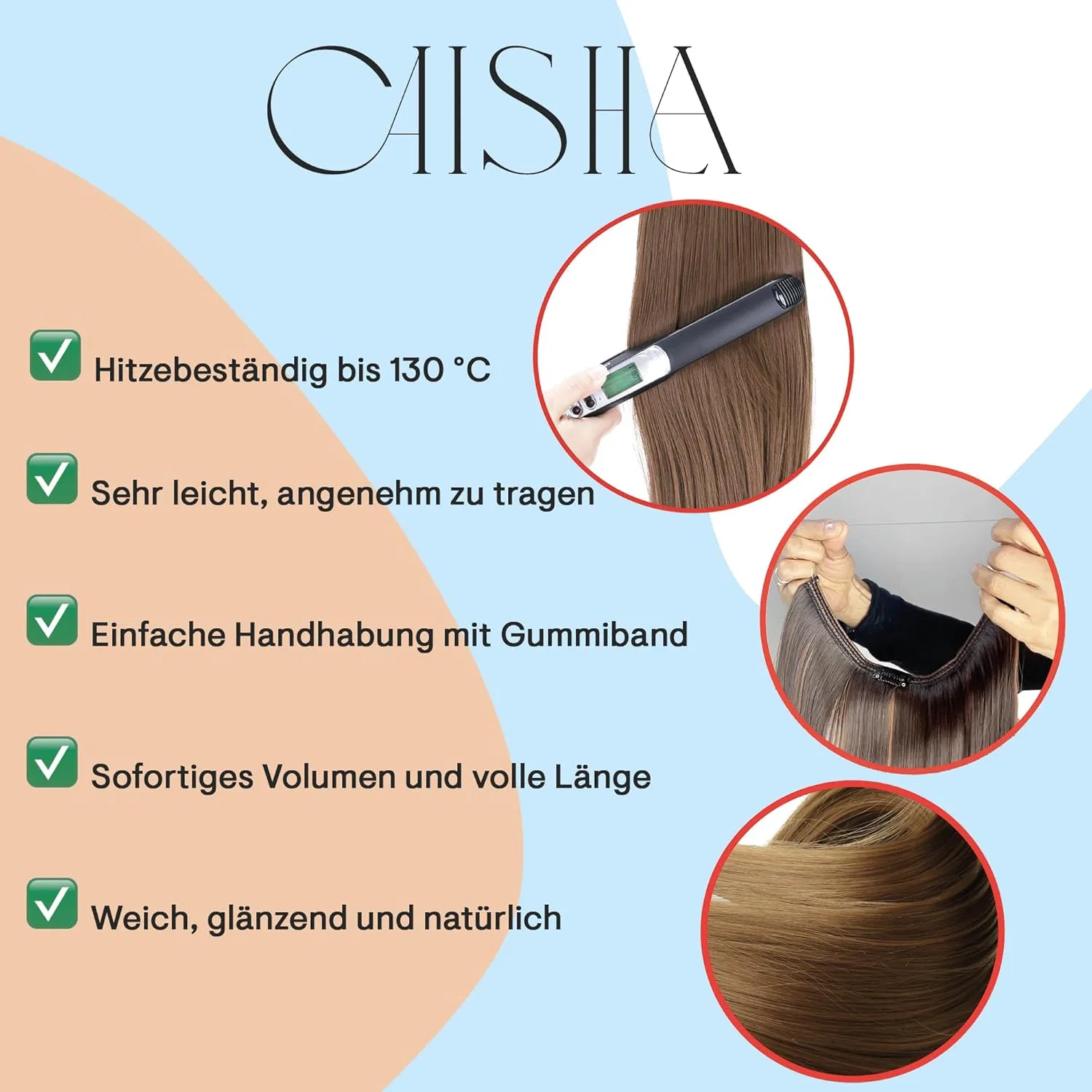 Накладная прядь CAISHA E109-1 с эластичной лентой, 50 см, красный Caisha, Red #113B E109-1 — фото 3