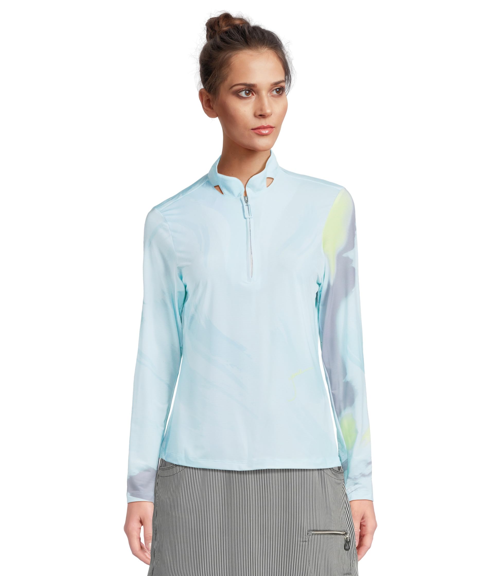 

Топ Jamie Sadock Sunsense Feathers Print Long Sleeve 1/4 Zip Sun Protection Top, Light Blue