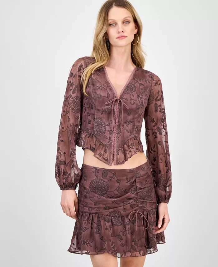 

Женская вышитая блузка Seiah с рукавами-блузонами GUESS, коричневый
