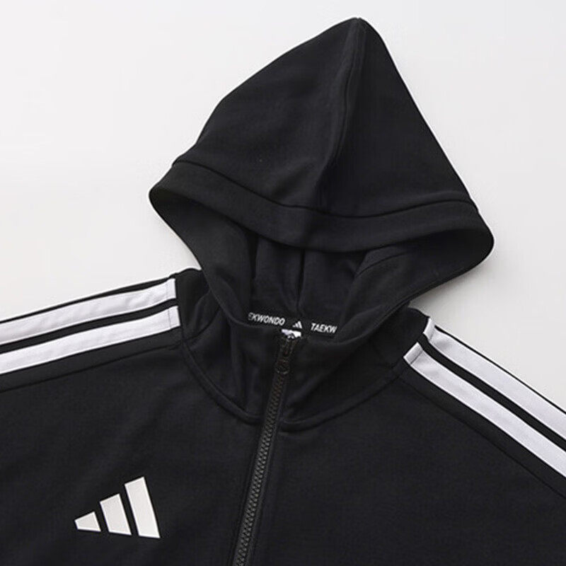 Adidas Куртка Unisex Black с капюшоном, умеренная, с несколькими карманами, вязаная — фото 4