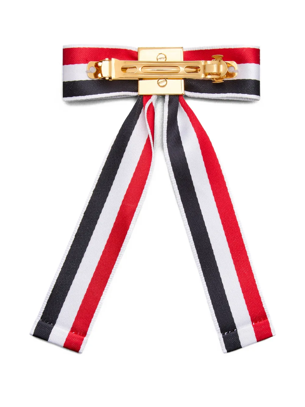 Атласная заколка для волос с бантом и полосками Thom Browne, белый — фото 2