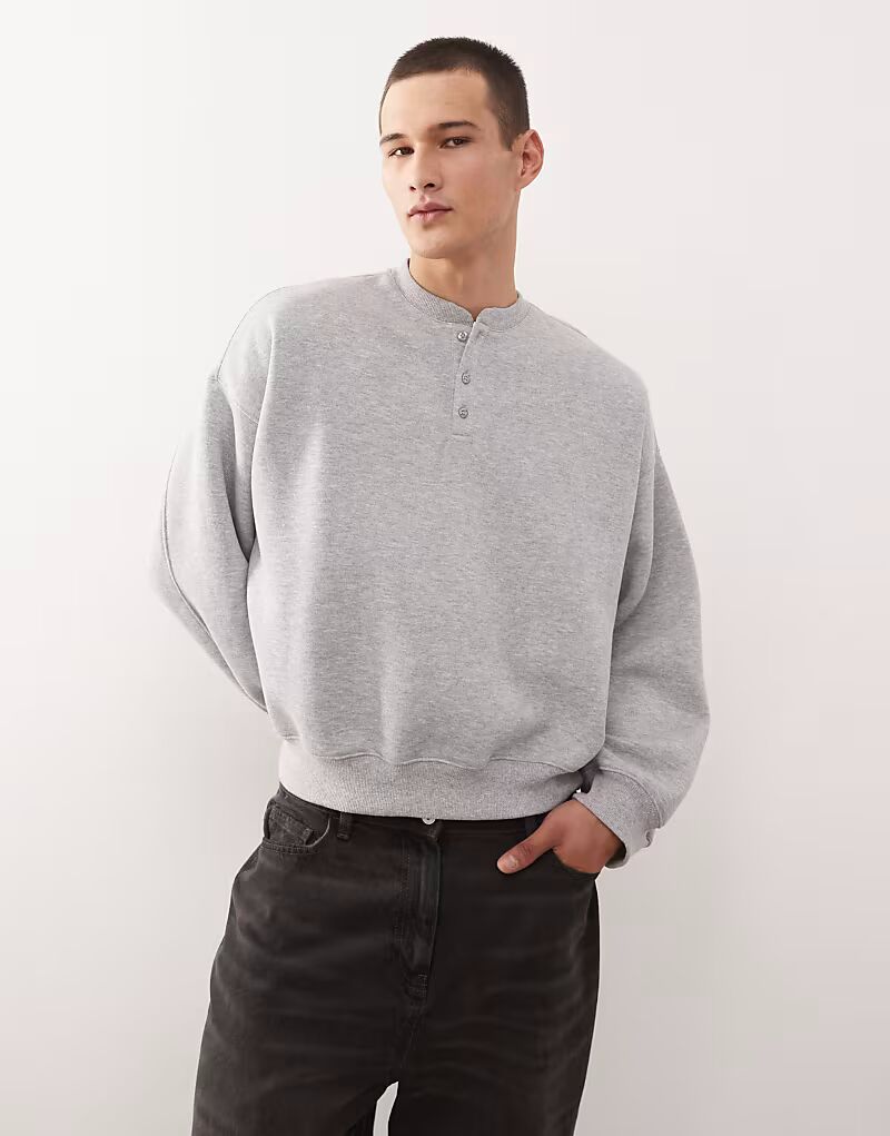 

Толстовка свободного кроя хенли серого меланжевого цвета Collusion