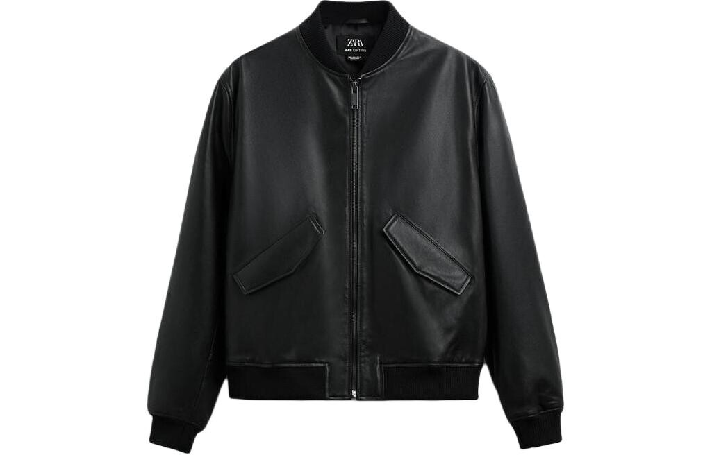 

Кожаная куртка мужская черная Zara, черный