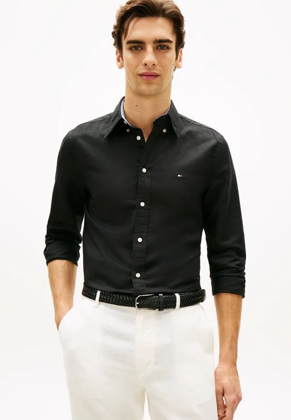 Рубашка-Рубашка прямого кроя из смесовой льняной ткани. Tommy Hilfiger, Black