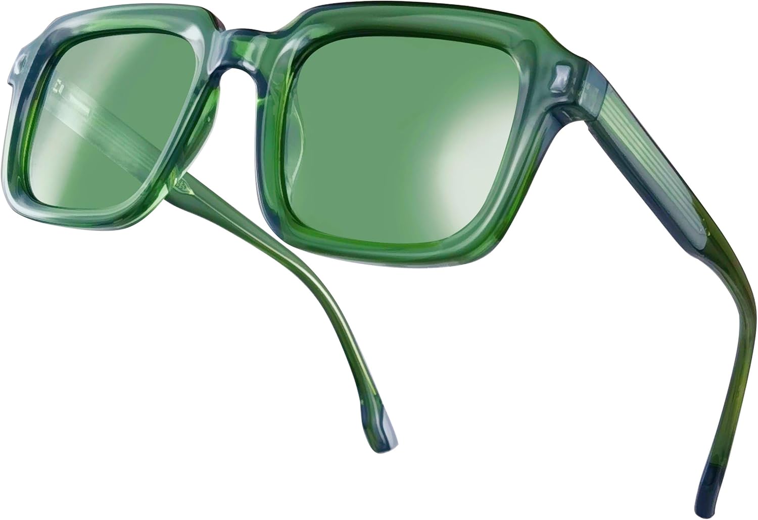 

Крутые прямоугольные поляризованные солнцезащитные очки для женщин и мужчин в стиле ретро с оправой из искусственного ацетата и металлическим креплением. Квадратные солнцезащитные очки COOLSOME, Transparent Green