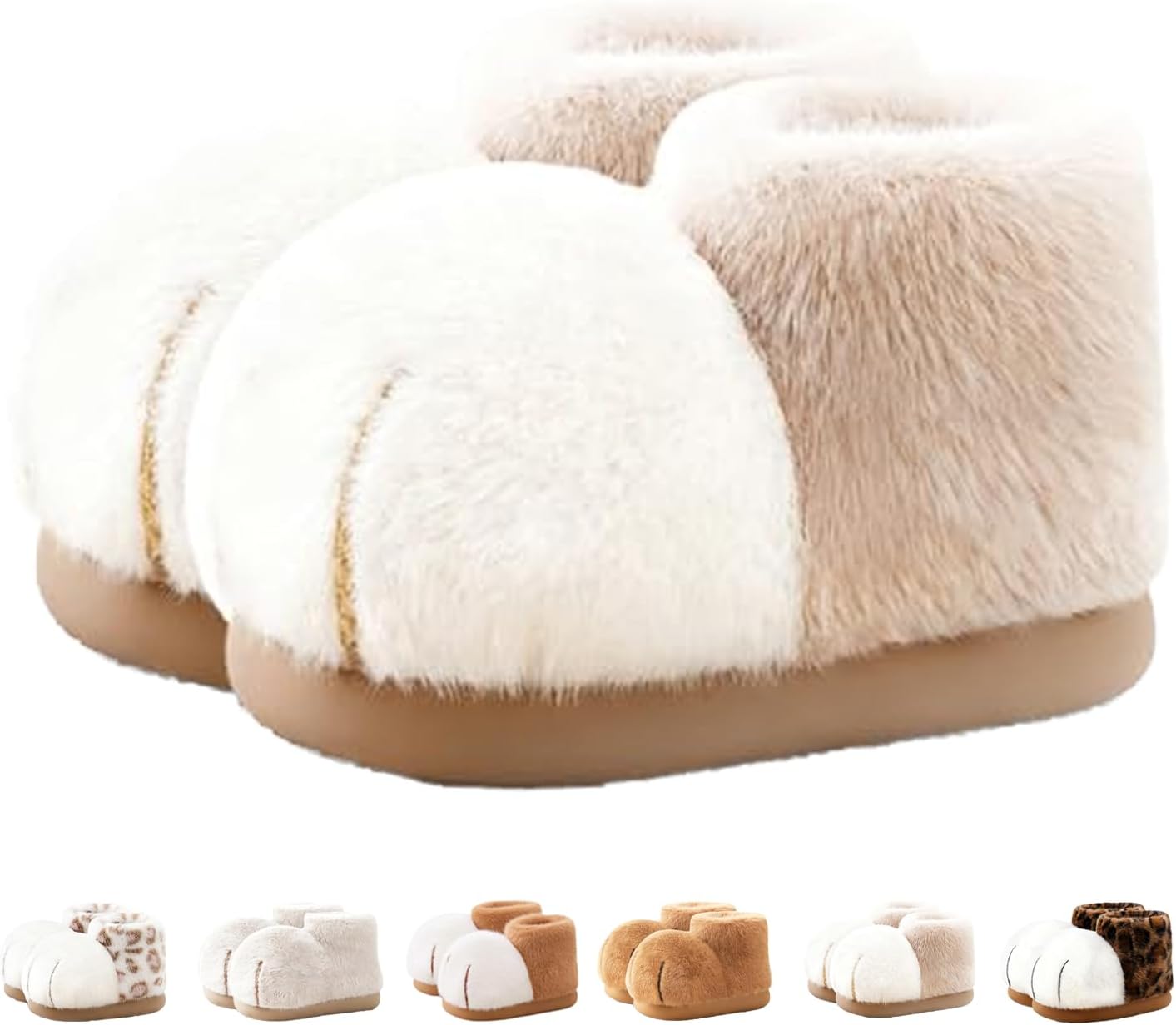 

Тапочки в виде кошачьих лап для женщин и мужчин, милые уютные плюшевые сапожки с противоскользящей подошвой, с теплым внутренним слоем из поролона с эффектом памяти для прогулок дома и на улице зимой Generic, белый