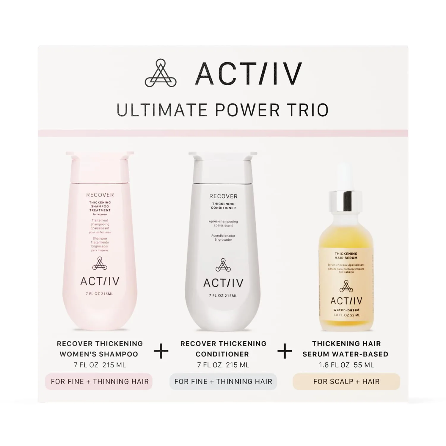 ACTIIV Ultimate Power Trio для женщин: усиливает объем, укрепляет, успокаивает кожу головы, включает шампунь, кондиционер и сыворотку, Vegan, Color-Safe, для всех типов волос — фото 2