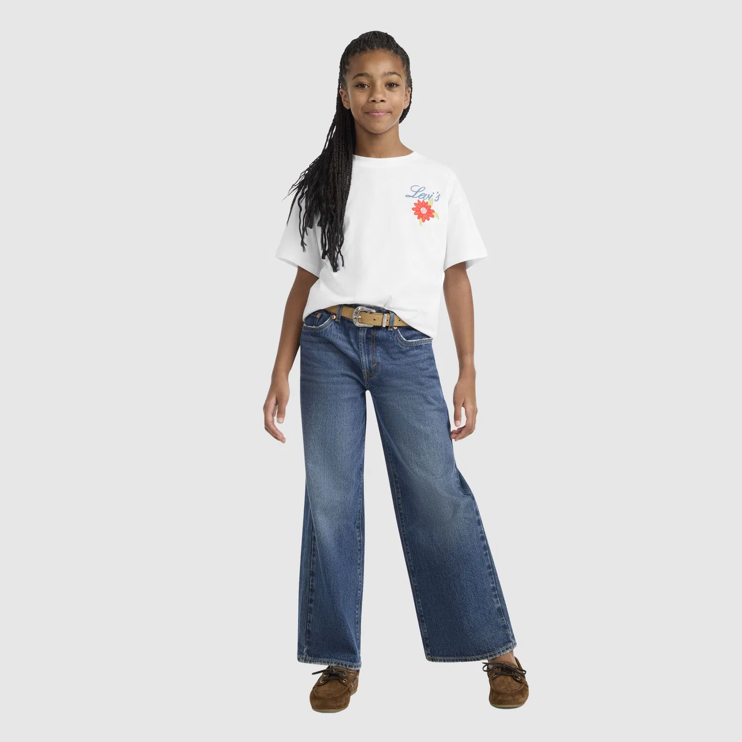 Футболка Levis с коротким рукавом и цветочным принтом, свободного кроя, для девочек 7-16 лет Levi's, Bright White