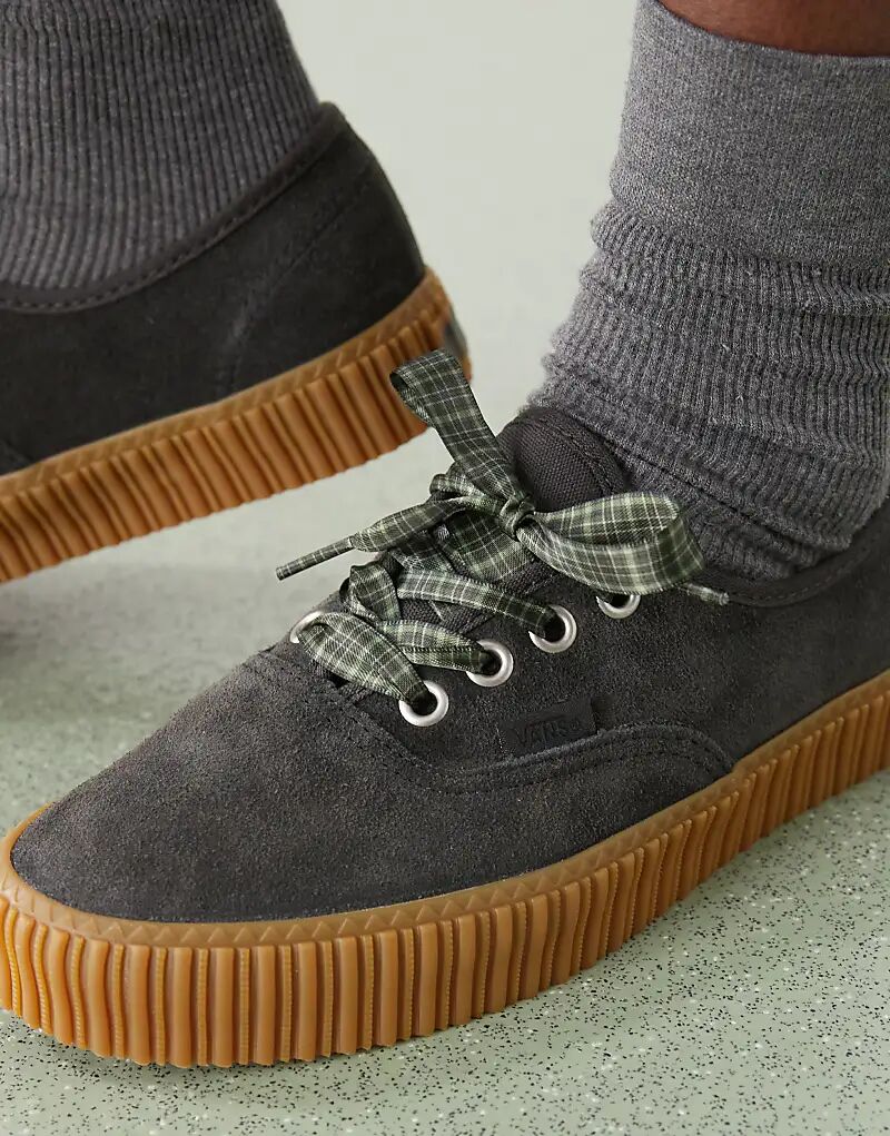 Кроссовки Vans Authentic Creeper черного цвета с резиновой подошвой и напечатанными шнурками — фото 4
