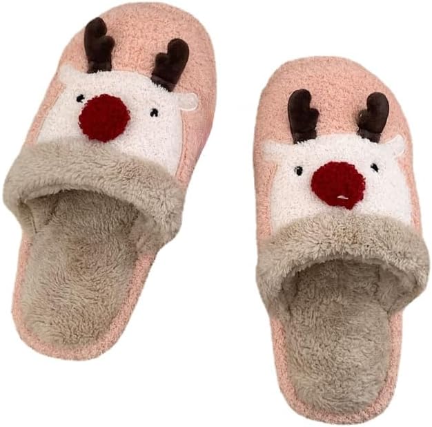 

Милые тапочки с лосем, мягкие, плюшевые, теплые и пушистые домашние тапочки кавай для женщин и мужчин Plonme, розовый