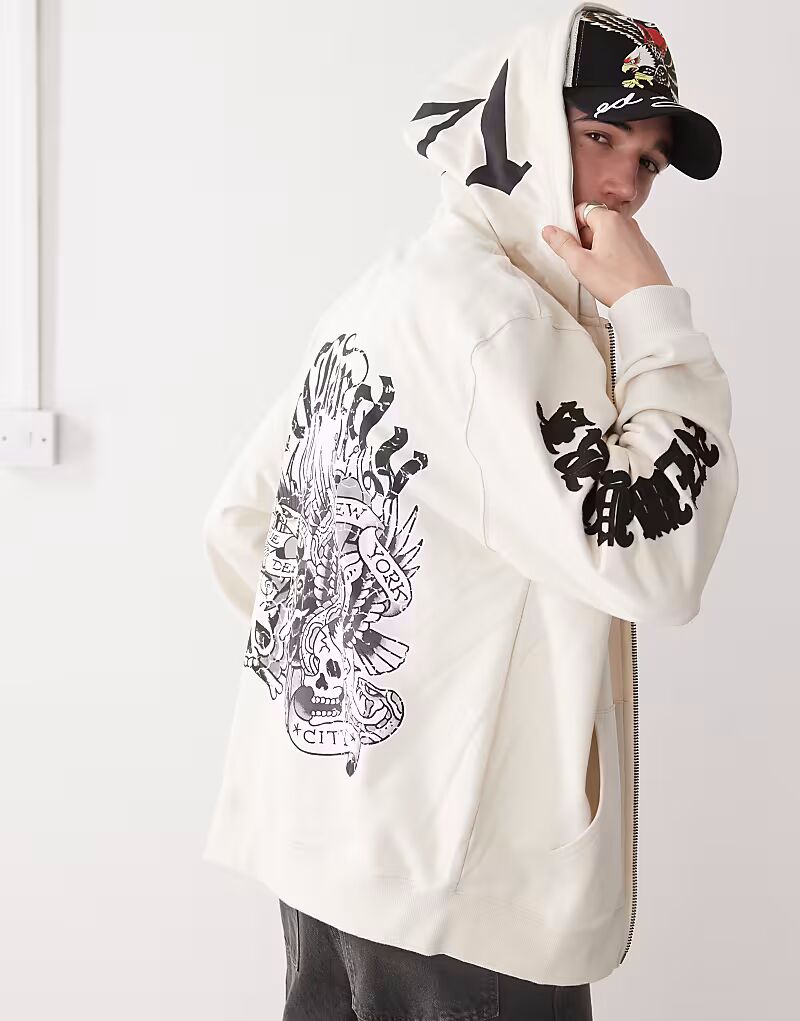 

Моно-монтажная толстовка с капюшоном Ed Hardy бежевого цвета
