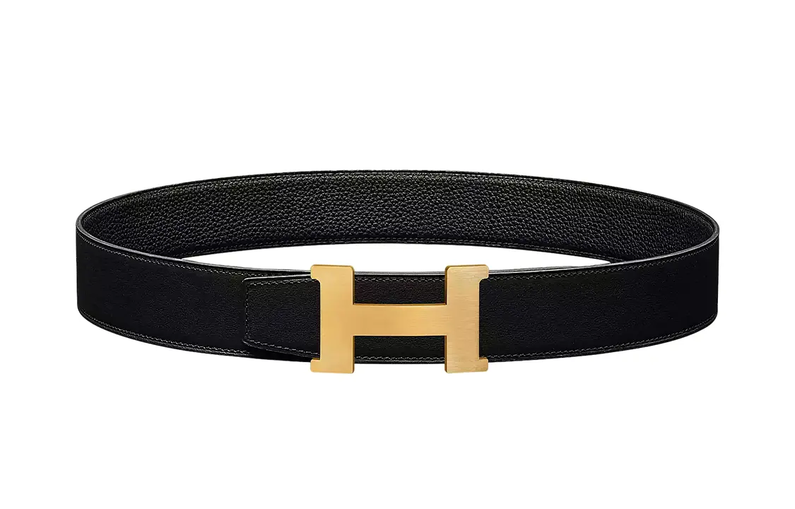 HERMES Мужской черный кожаный ремень из телячьей кожи с двухсторонней пряжкой шириной 3,8 см, Black — фото 3
