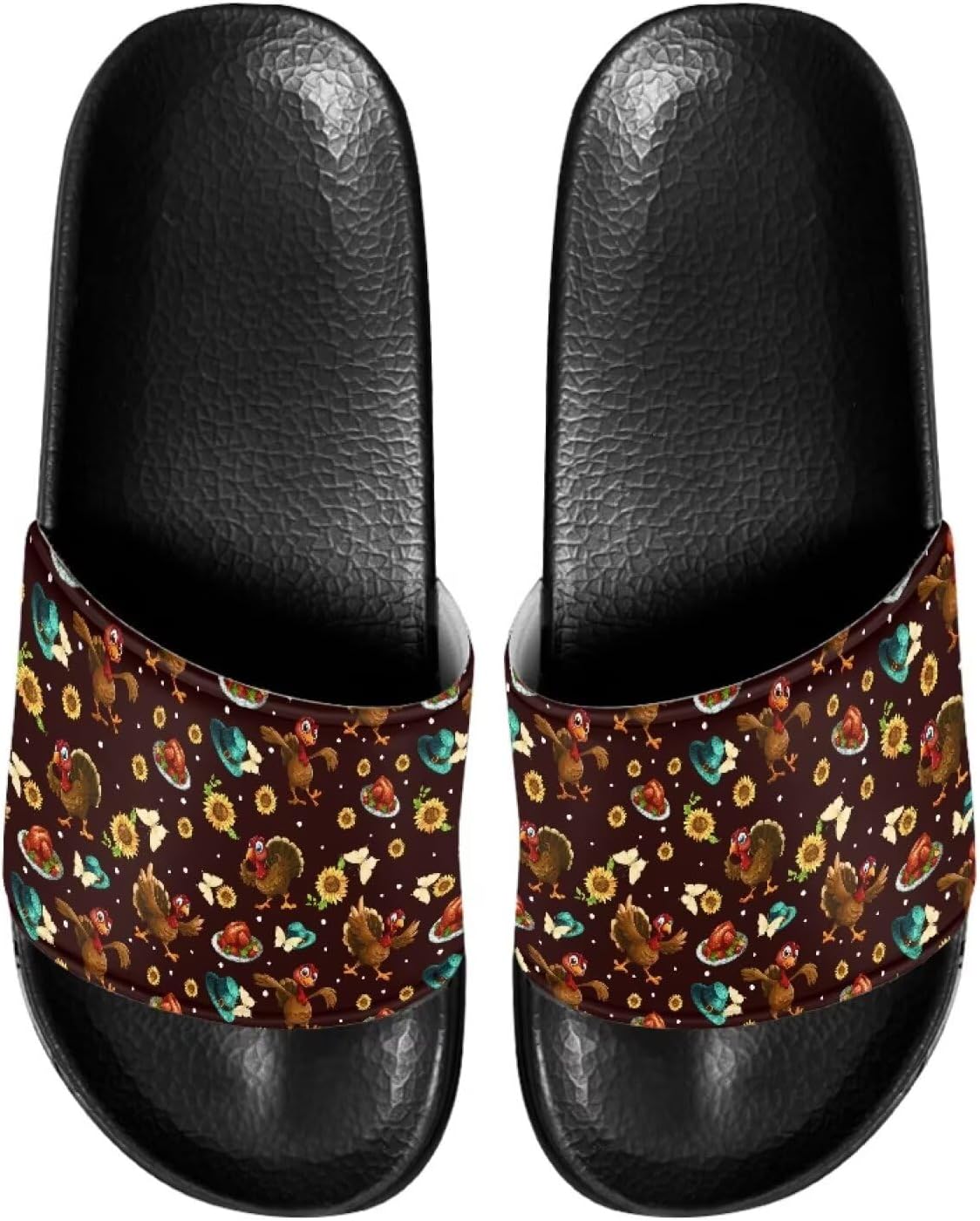 

Женские тапочки JUDENTIDOS с открытым носком, нескользящей подошвой, однотонной застежкой и мягкой плоской подошвой, Thanksgiving Cute Turkeys