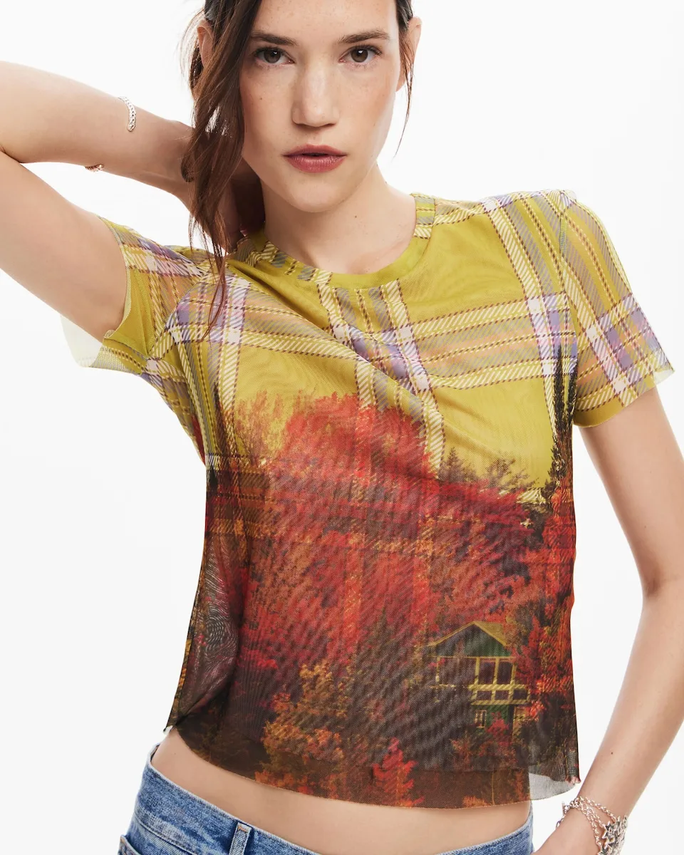 

Женская футболка из тюля с принтом Desigual, жёлтый