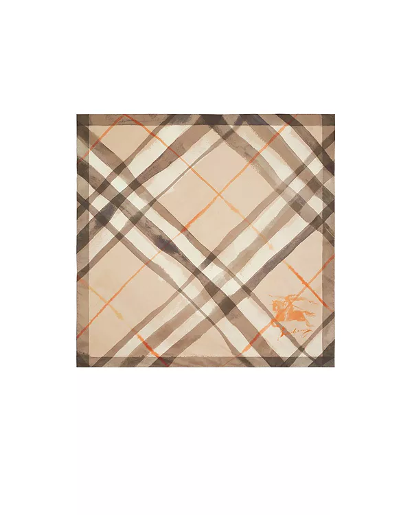 

Шелковый шарф в клетку, выполненный в акварельной технике Burberry, бежевый