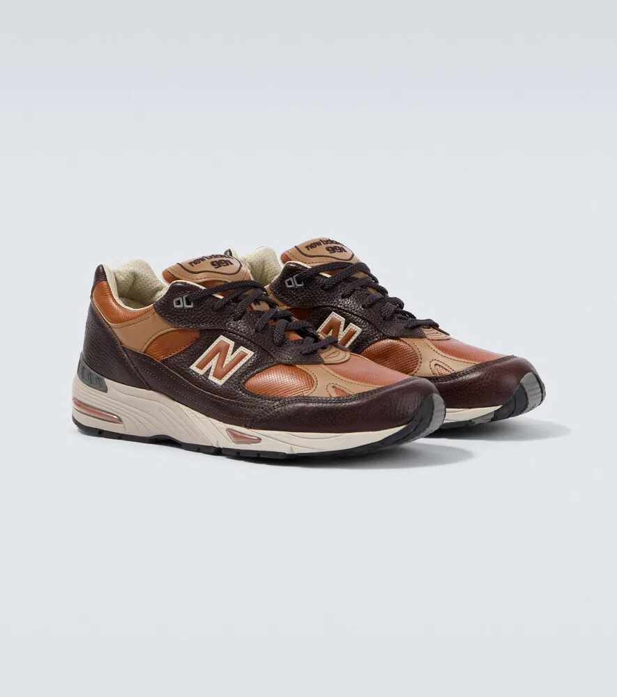 Кожаные кроссовки Made In UK 991v1 New Balance, коричневый