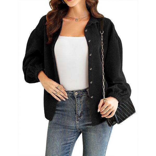 

Кордовая повседневная рубашка женская с длинным рукавом Yesfashion, Black