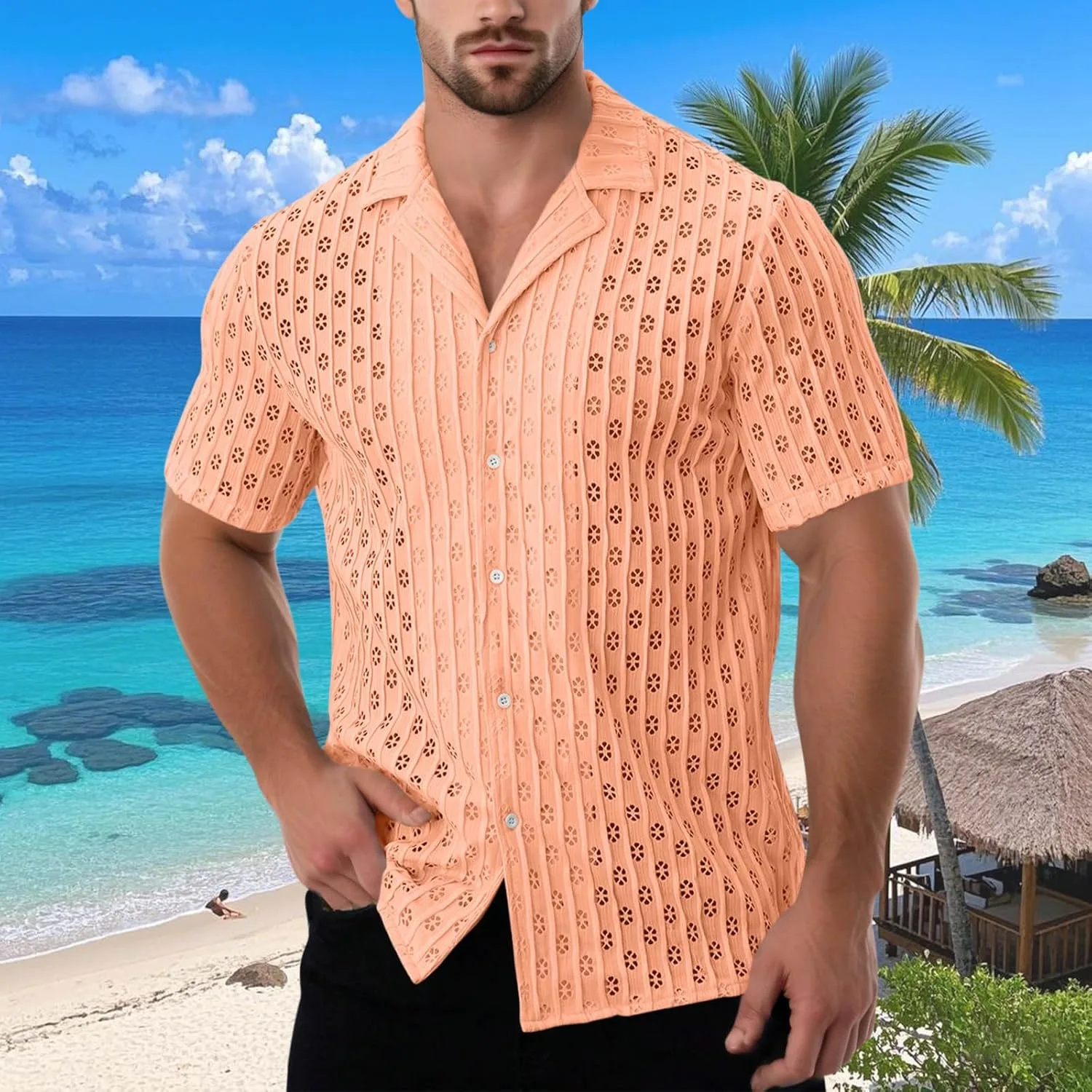 Мужская рубашка Guayabera с длинным рукавом, летняя, дышащая — фото 2