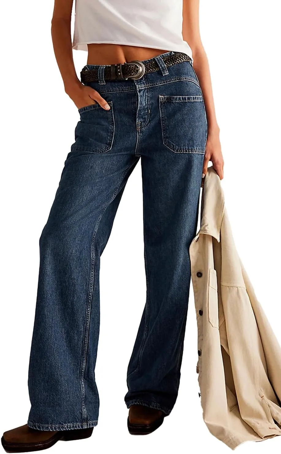 

Allimy женские джинсы high waisted прямые широкие boyfriend