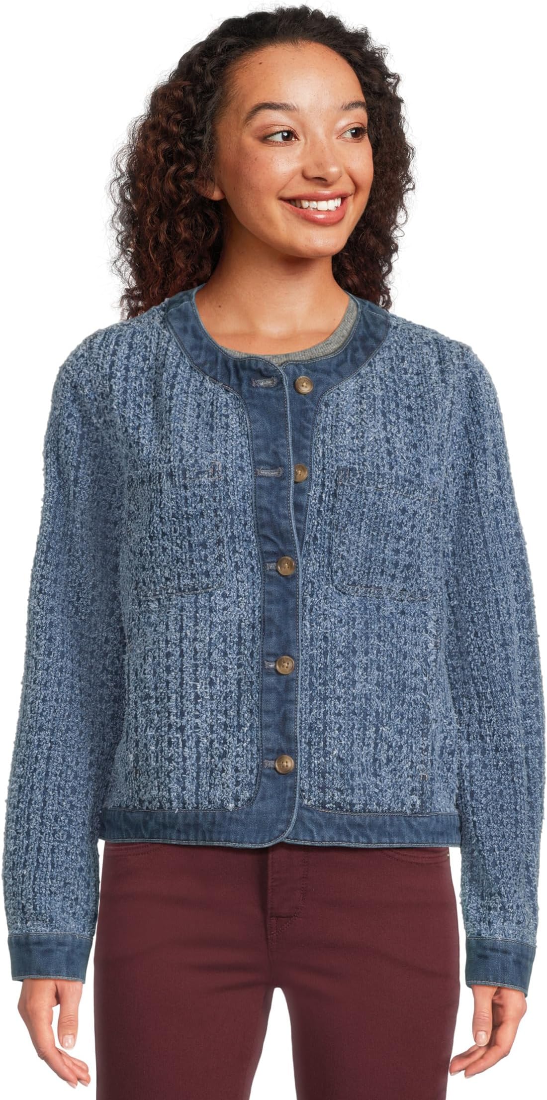 

Женская укороченная джинсовая куртка из перфорированного твида Tommy Bahama, Med Wash