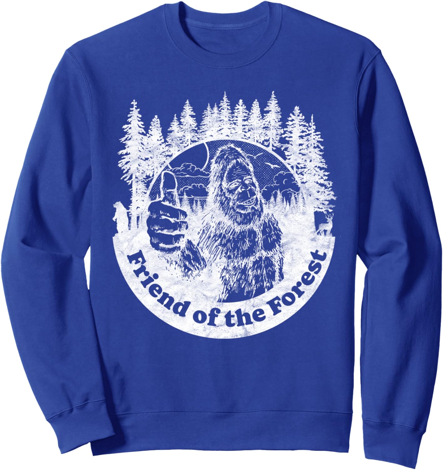 

Забавная толстовка в стиле 80-х с изображением Бигфута, природы и дерева с поднятым большим пальцем Giant Step Design Co., синий