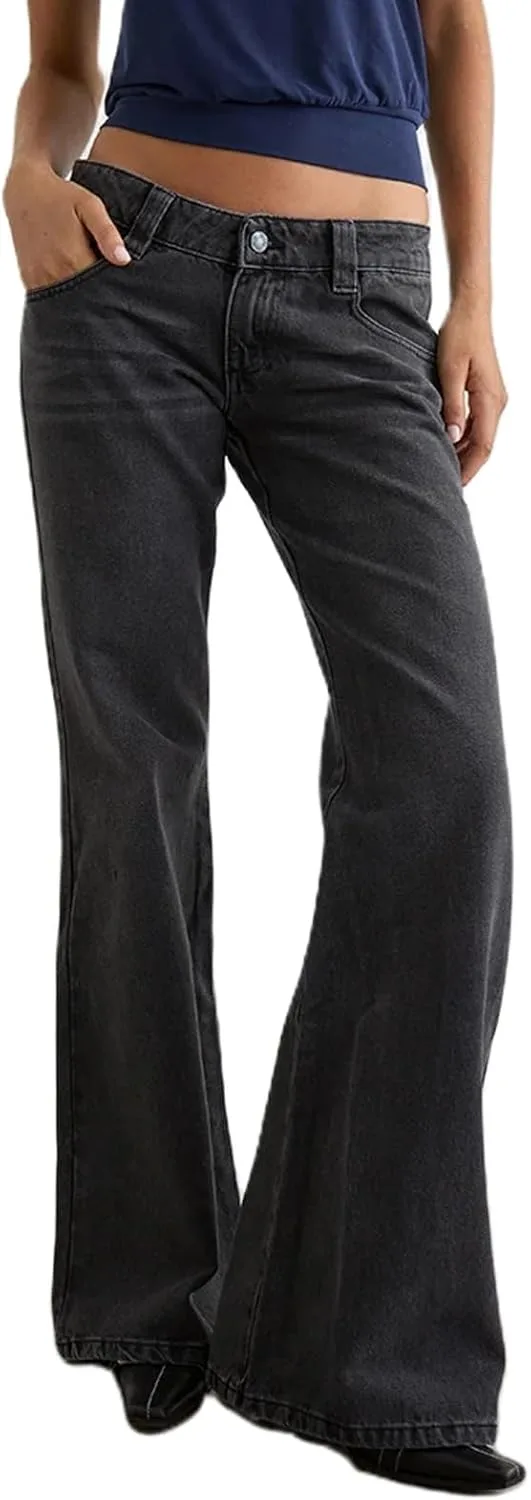 

Женские джинсы Y2k с расклешенным низом, низкой посадкой и эффектом скинни TOISHOLI