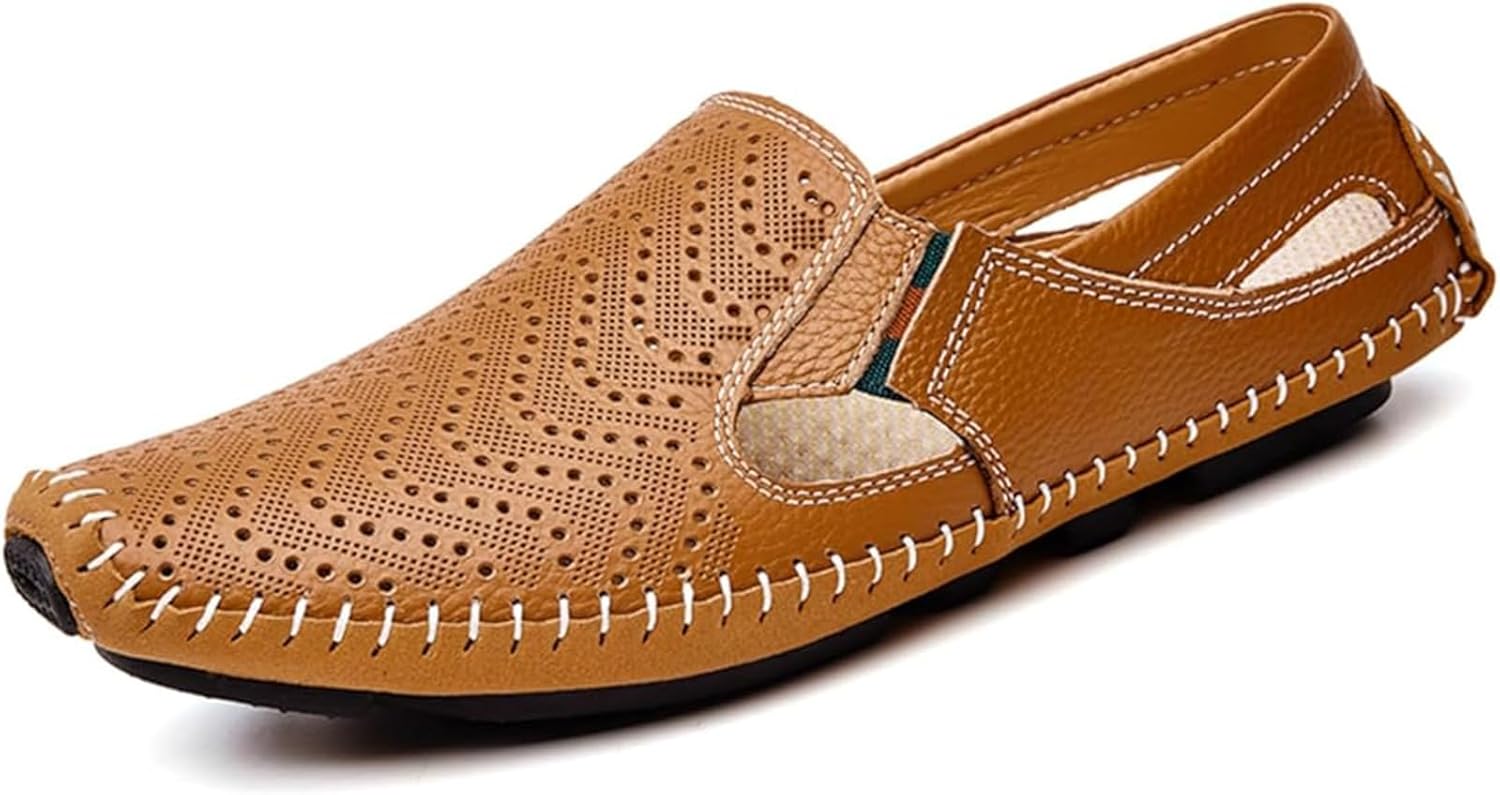 

Мужские кожаные мокасины для вождения, дышащие повседневные туфли Xinduoyu, коричневый