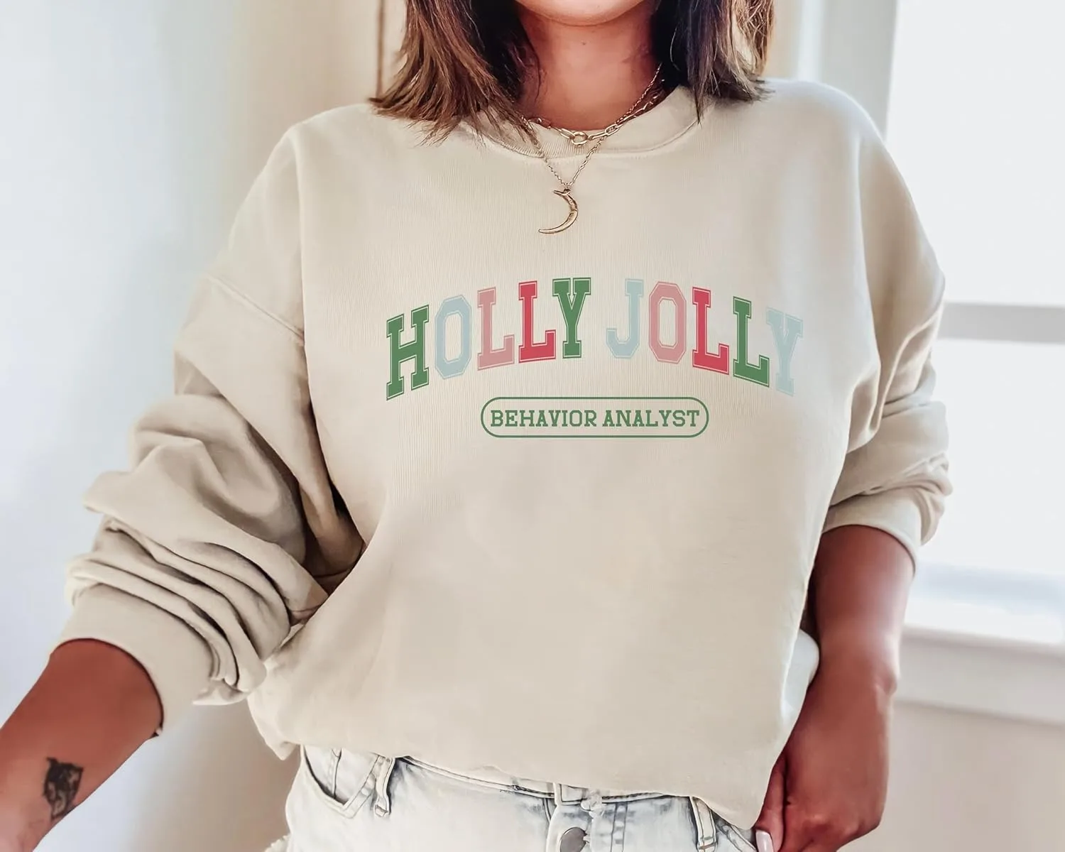 Рождественский свитшот BCBA Varsity, худи для поведенческого аналитика Holly Jolly — фото 4