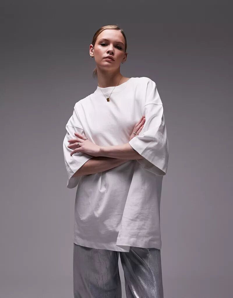 

Белая объемная футболка с заниженными плечами Topshop