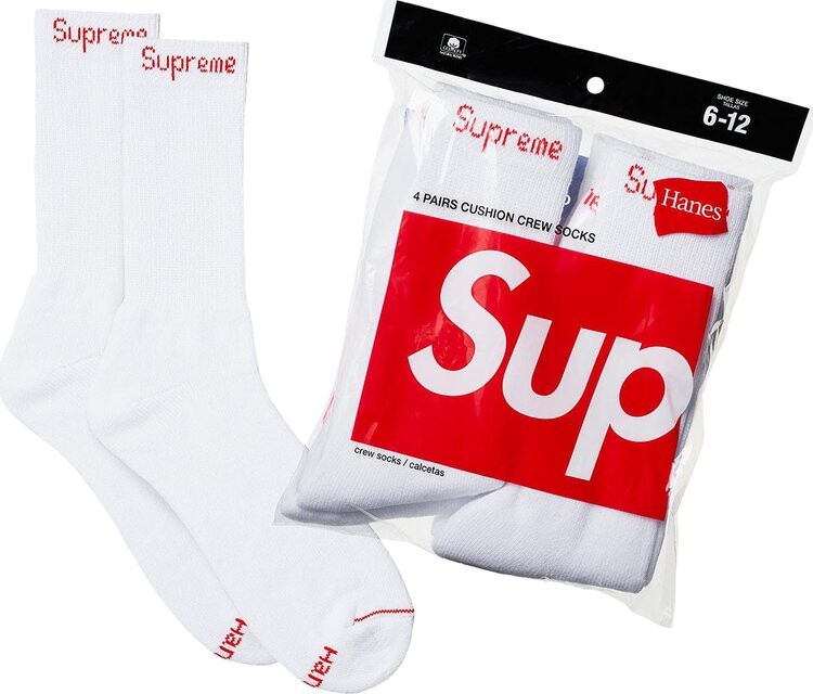 

Носки Supreme x Hanes Crew (4 Pack) 'White', белый