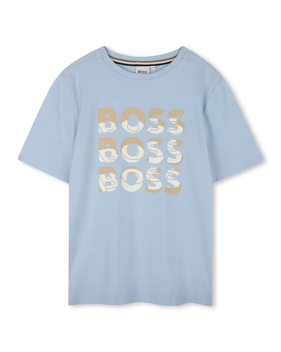 

Футболка для мальчика из синего хлопка BOSS Kidswear, бирюзовый