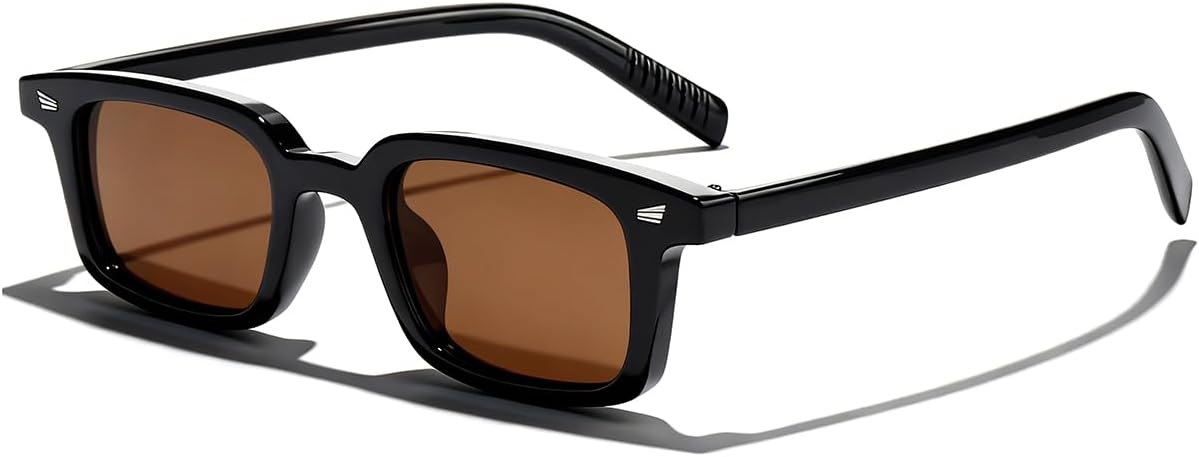 

Солнцезащитные очки в стиле ретро прямоугольной формы для женщин и мужчин, маленькая узкая оправа, винтажный стиль 90-х, защита от ультрафиолета UV400 GFUIARA, Black-brown