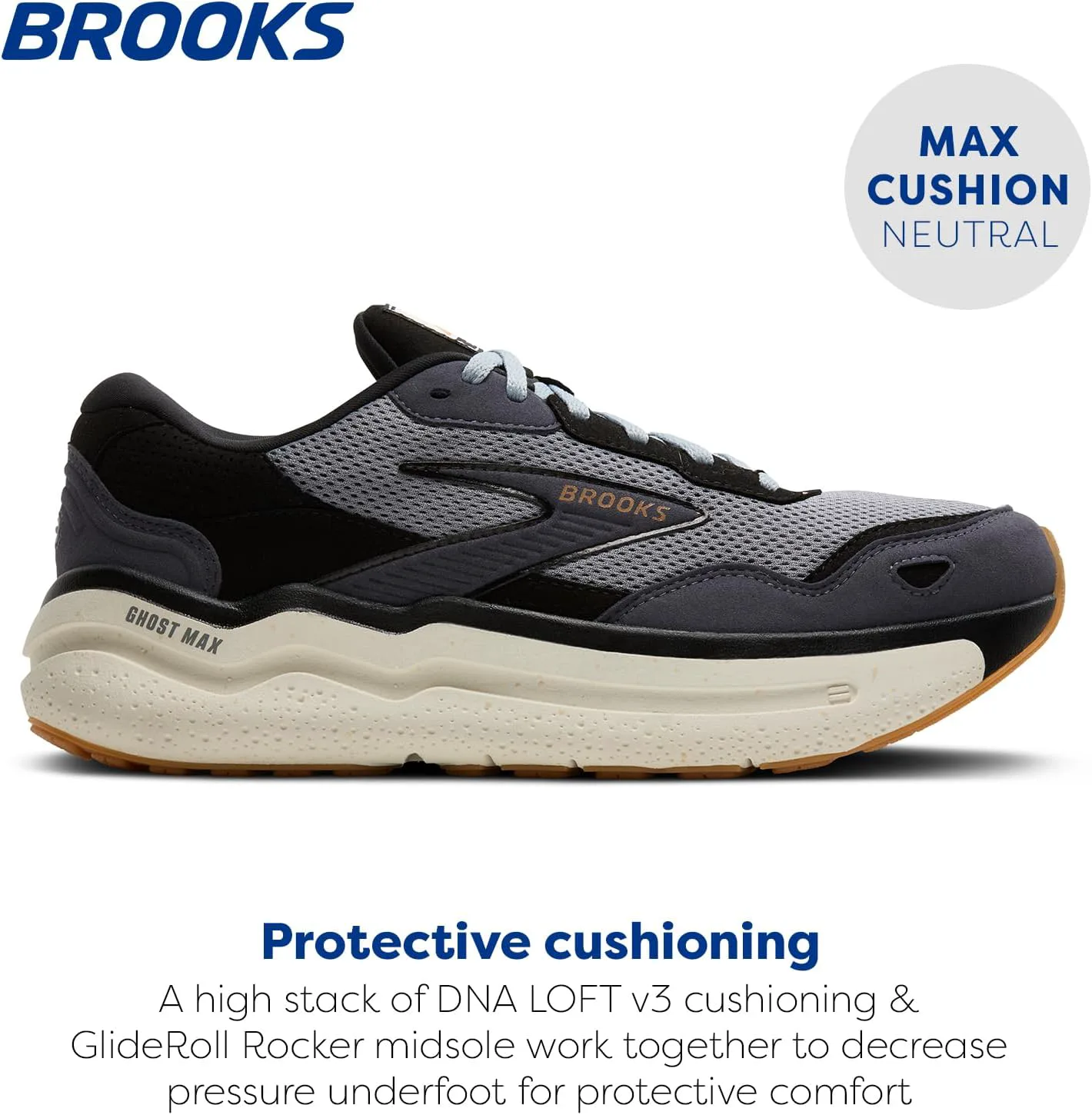 Мужские кроссовки Brooks Ghost Max из замши и кожи нейтральной модели для бега и ходьбы, черный — фото 2