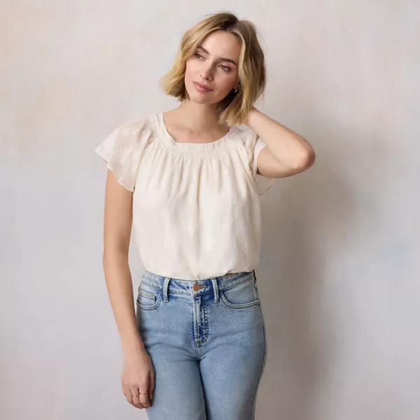 

Женский топ-ракушка с присборенным воротом Lc Lauren Conrad, белый