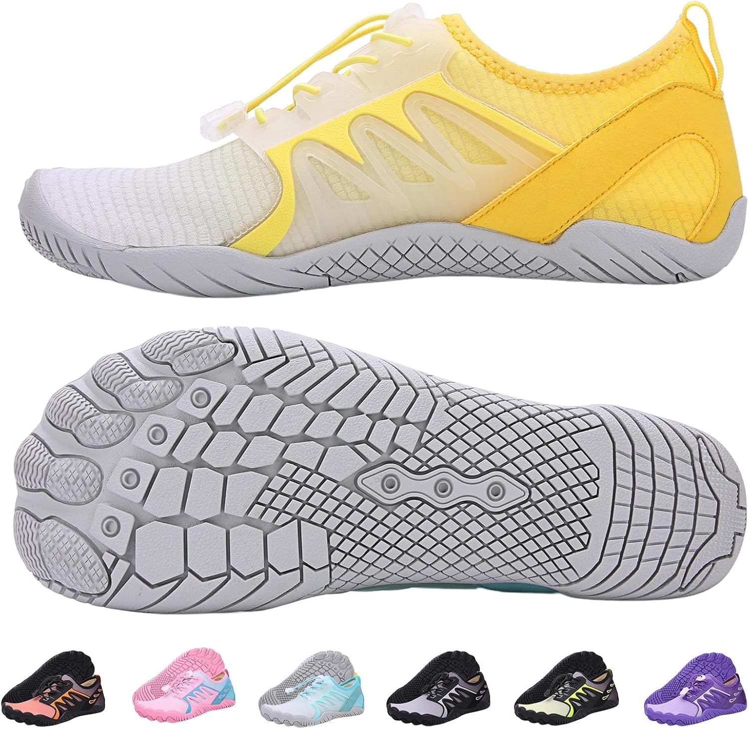 

Кроссовки для походов с широким носком для мужчин и женщин, противоскользящие водные кроссовки, обувь для бега, пляжа, плавания и бассейна Kiyenus, белый/желтый