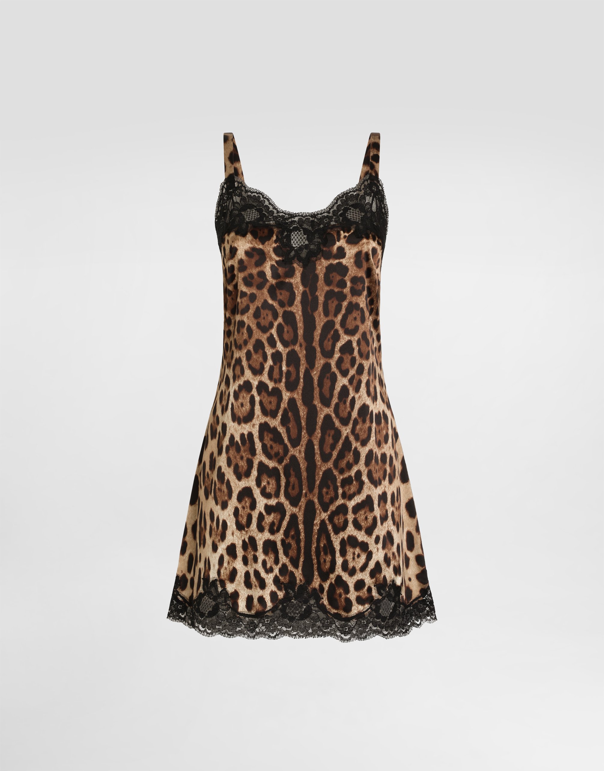 

Атласная комбинация с леопардовым принтом и кружевной отделкой Dolce & Gabbana, мультиколор