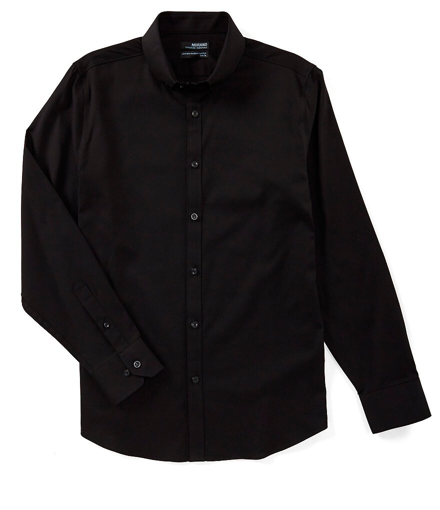 

Murano Wardrobe Essentials Облегающая однотонная тканая рубашка из твила с длинными рукавами, черный