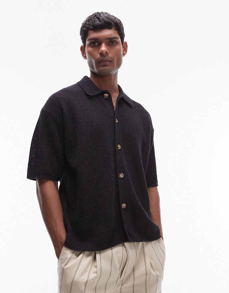 

Черная рубашка на пуговицах крючком Topman
