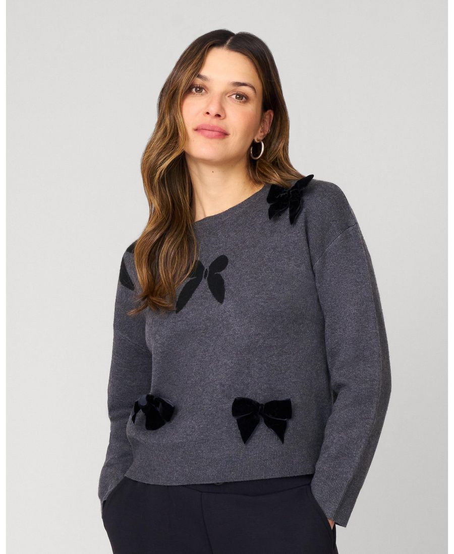 

Женский укороченный свитер с бантом Cable & Gauge, Charcoal grey